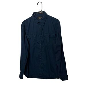 RRL Ralph Lauren Shirt Mens Large Navy Twill Garment Dyed Workshirt Double RL
